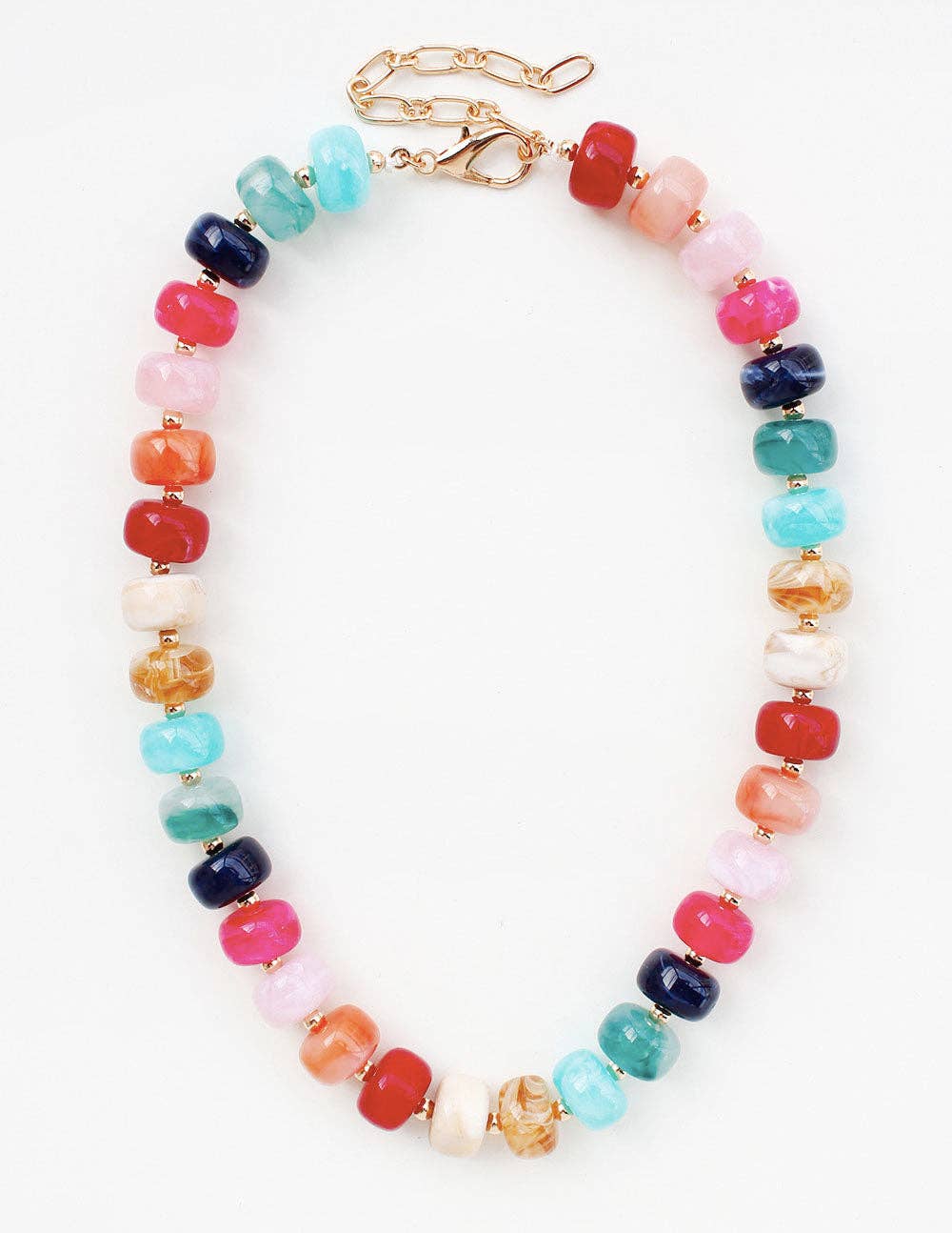 Bright Multi Large Oval Acrylic Beaded 16"-18" Necklace