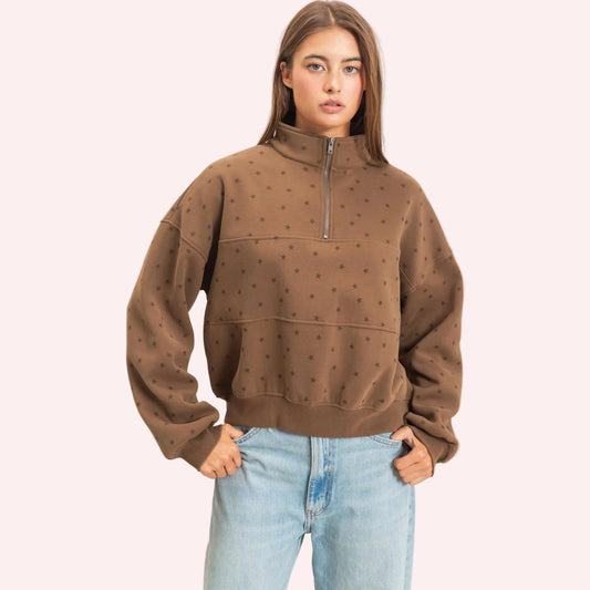 Written in the Stars Brown Quarter-Zip Pullover | Women’s Sweatshirt