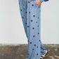 Polka Dot Textured Drawstring Wide Leg Pants