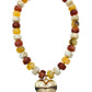 Brown, Yellow, Natural Chunky Beaded with Gold Heart Charm 16"-18" Necklace