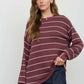 Stripe Long Sleeve Cuffed Relaxed Knit Top