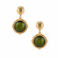 Matte Gold Textured Circle with Green Stone 1" Earring