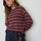 Stripe Long Sleeve Cuffed Relaxed Knit Top
