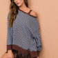 Stripe Exposed Seam Split Hem Long Sleeve Knit Top