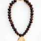 Brown Chunky Beaded with Gold Hammered Coin Charm 16"-18" Necklace
