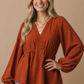 The Pumpkin Spice Rust Babydoll Blouse | Women’s Fall Top