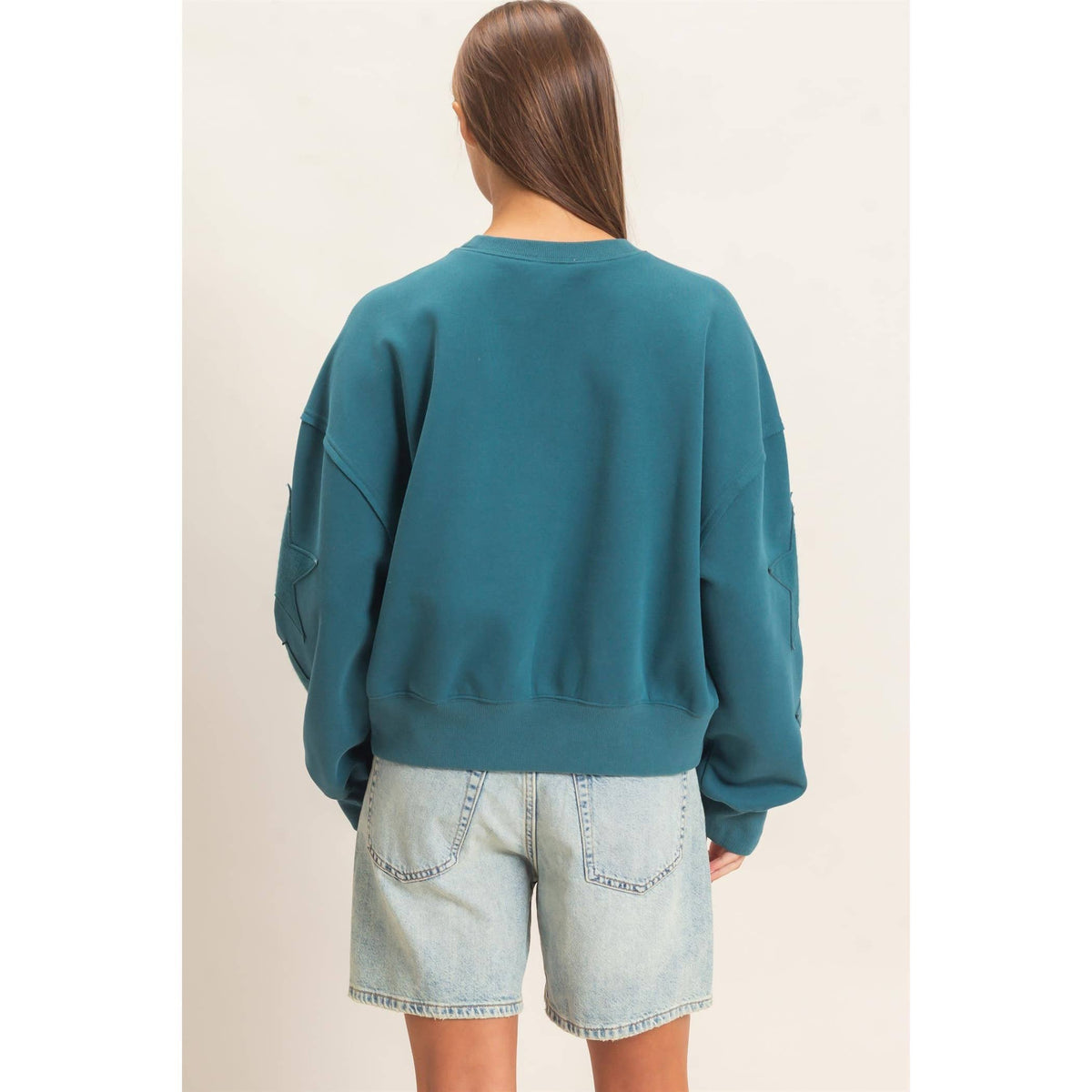 Starstruck Teal Star Sleeve Sweatshirt | Women’s Pullover