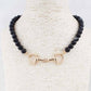 Black Beaded with Gold Horse Bit 16"-18" Necklace