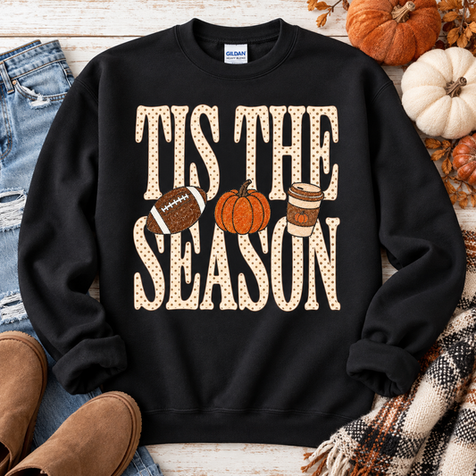 ’Tis the Season Fall Sweatshirt | Football Pumpkin & Coffee Graphic