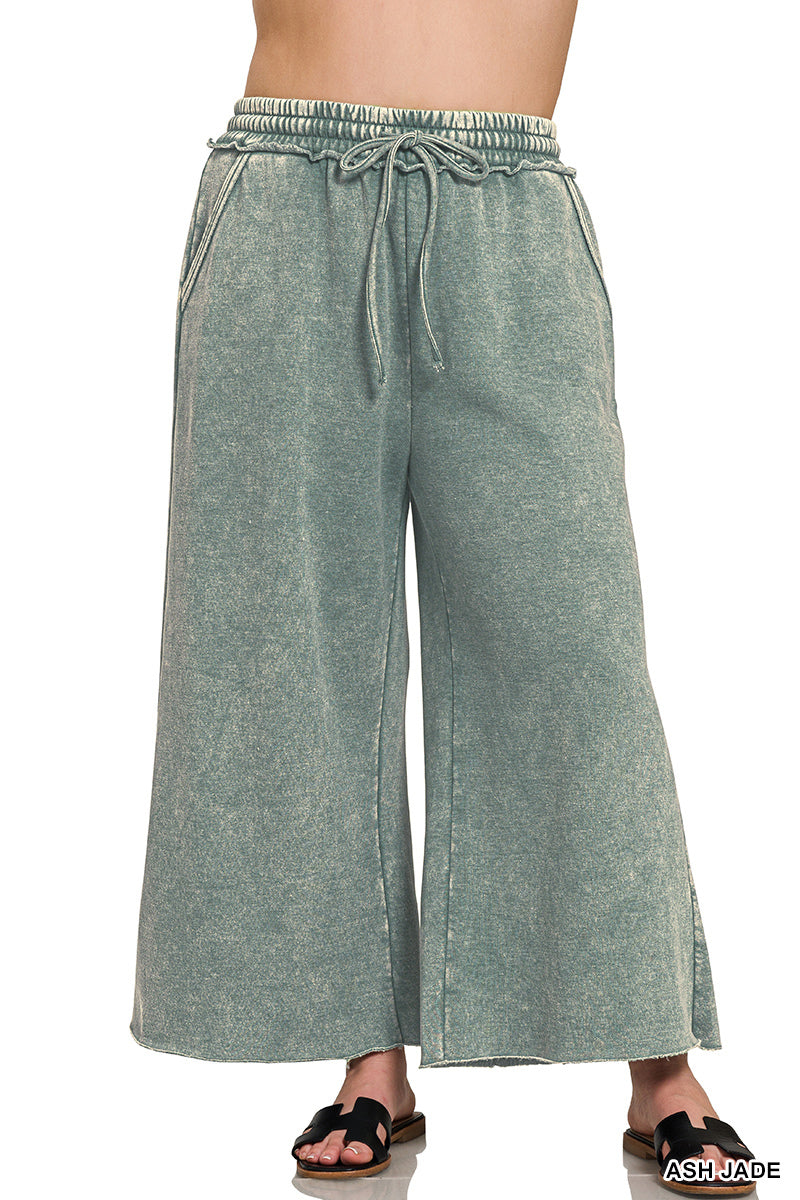 Plus acid wash fleece sweatpants with pockets jade