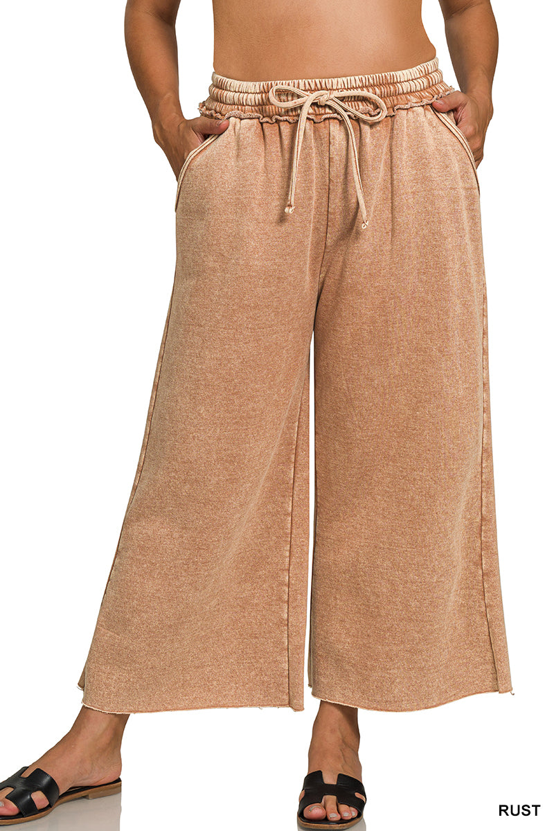 Plus acid wash fleece sweatpants with pockets rust