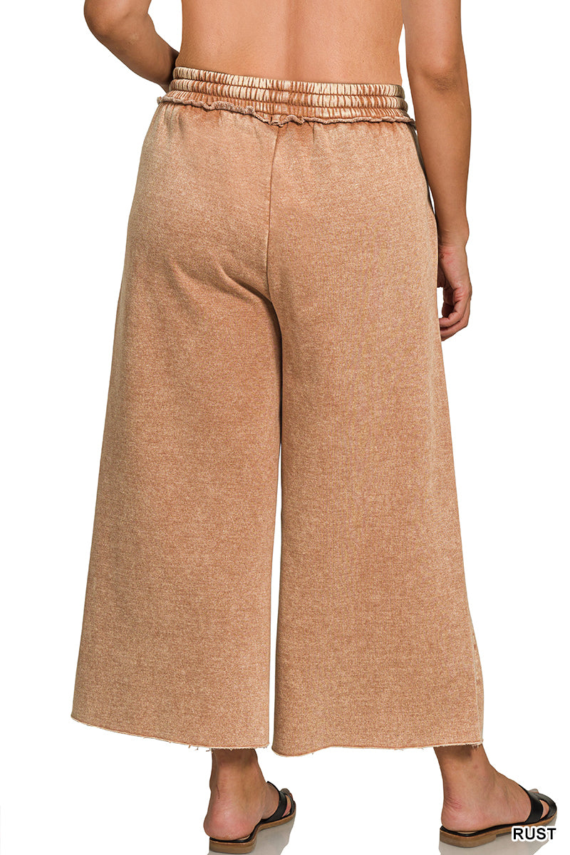 Plus acid wash fleece sweatpants with pockets rust