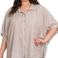 PLUS RAYON STRIPED SHORT SLEEVE BUTTON UP SHIRT-MOCHA