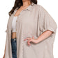 PLUS RAYON STRIPED SHORT SLEEVE BUTTON UP SHIRT-MOCHA