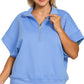 PLUS SCUBA HIGH NECK HALF ZIP SHORT SLEEVE PULLOVER-CORNFLOWER BLUE
