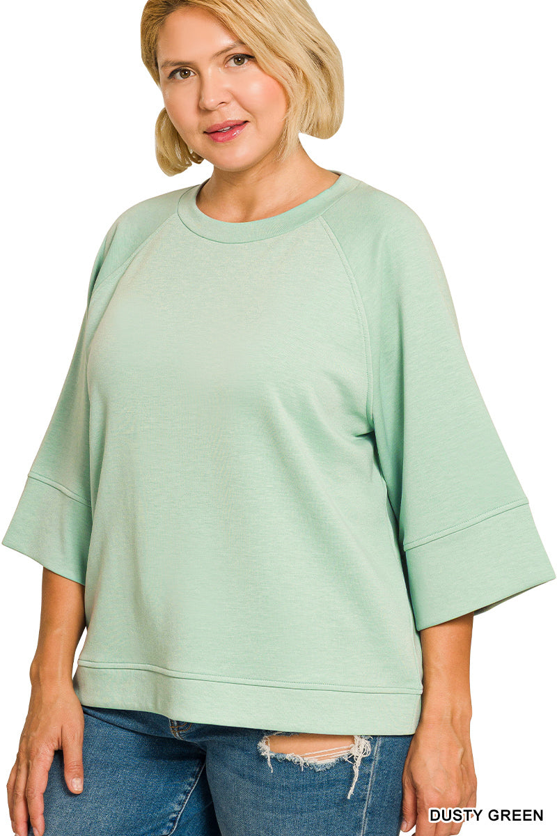 PLUS SCUBA 3/4 SLEEVE PULLOVER-DUSTY GREEN