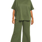 PLUS SCUBA CURVED HEM TOP & PANTS SET-LT OLIVE
