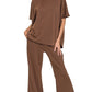 SCUBA CURVED HEM TOP & PANTS SET	BROWN