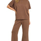 SCUBA CURVED HEM TOP & PANTS SET	BROWN