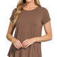 FLOWY ROUND HEM RAYON SHORT SLEEVE TOP brown