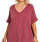 PLUS RAISED RIB CUFF SLEEVE RAW EDGE TOP