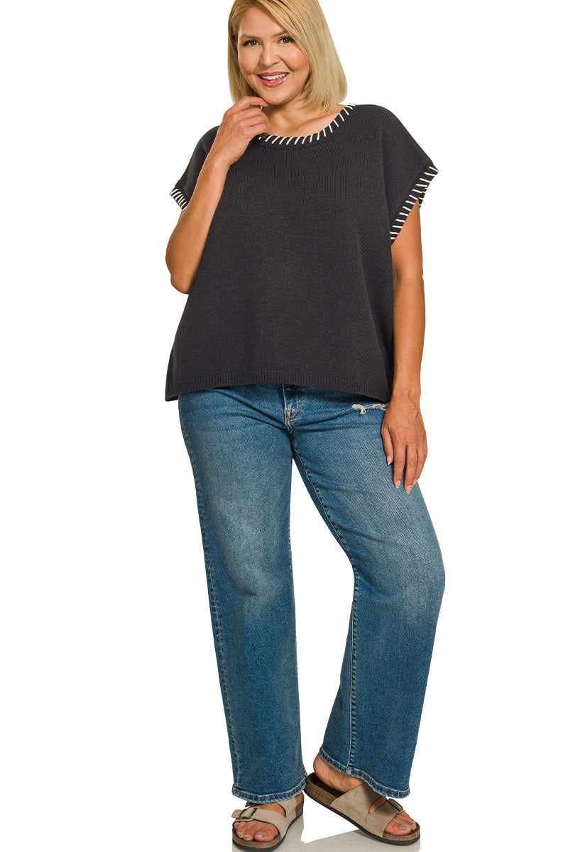 Plus stitch detailed oversize sweater vest
