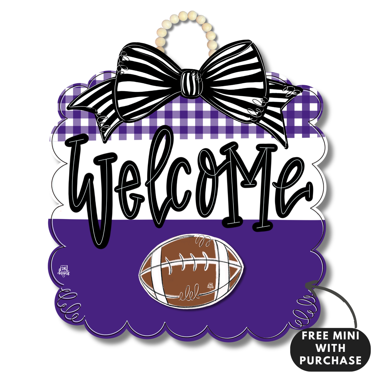 Purple and White Football Scallop w / mini