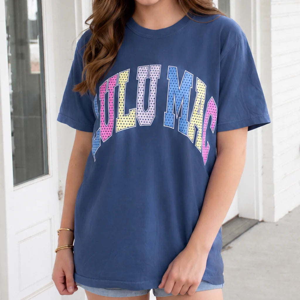 Multi Polka Dot Adult Blue Comfort Colors Tee